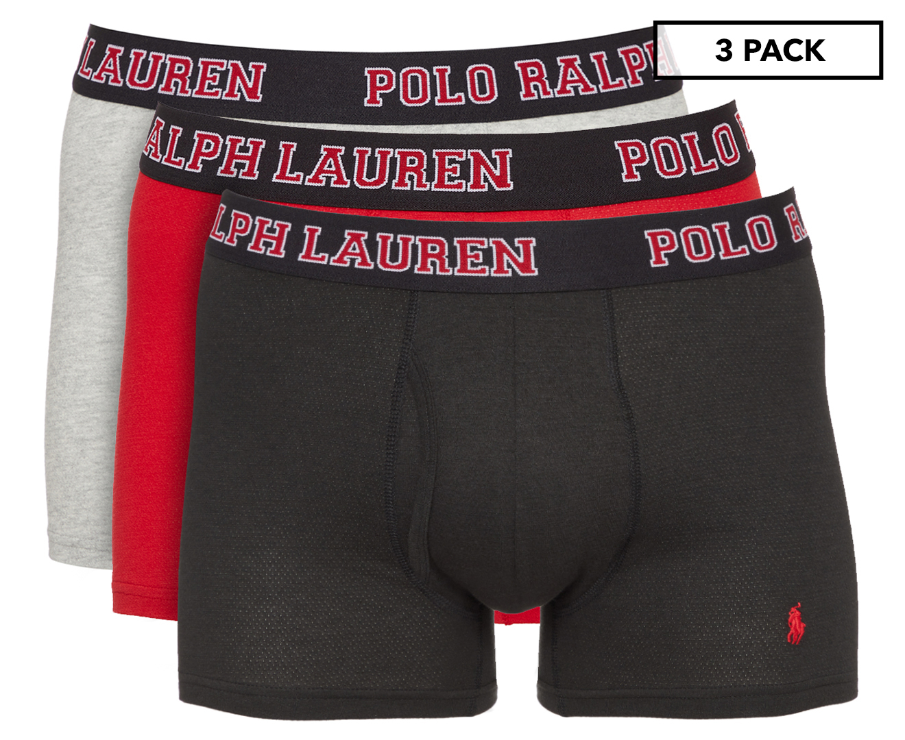 Polo Ralph Lauren Breathable Mesh Trunks 3-Pack - Polo Black/Red/Grey Heather