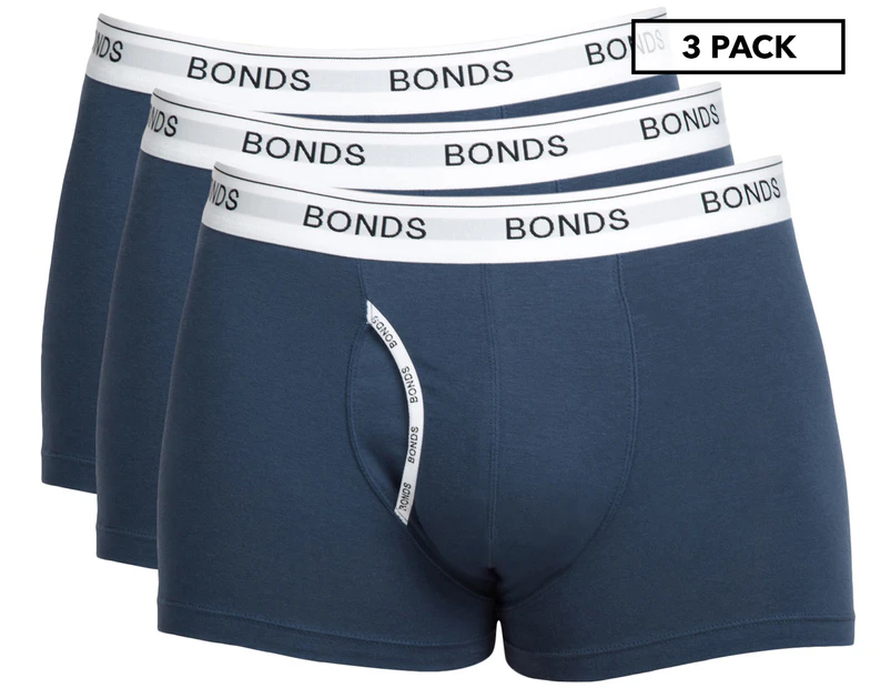 Bonds 3 Pack Mens Guyfront Trunks Briefs Boxer Short Comfy Blue