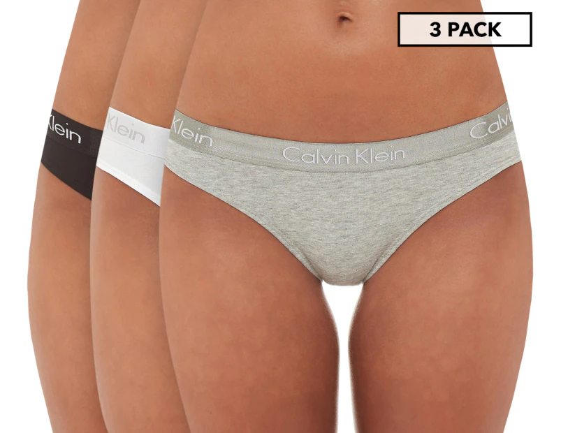 Calvin Klein Women's Motive Cotton Bikini Briefs 3-Pack - Black/White/Grey Heather