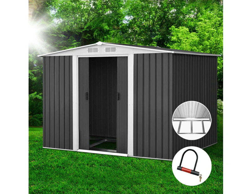 Giantz Garden Shed 2.58x2.07M w/Metal Base Sheds Outdoor Storage Double Door Tool