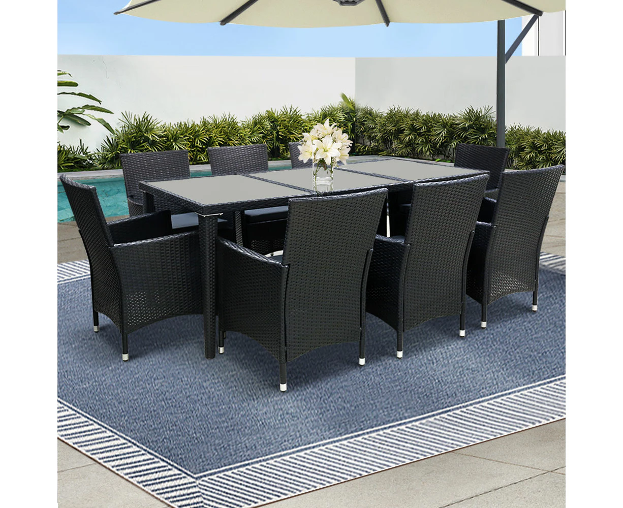 Gardeon Outdoor Dining Set 9 Piece Wicker Lounge Setting Black