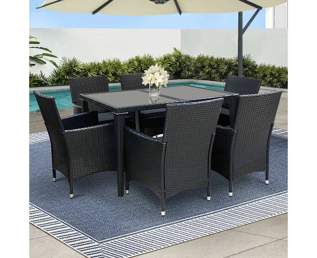 Gardeon Outdoor Dining Set 7 Piece Wicker Lounge Setting Black