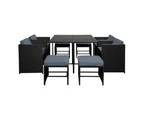 Gardeon Outdoor Dining Set 9 Piece Wicker Table Chairs Setting Black