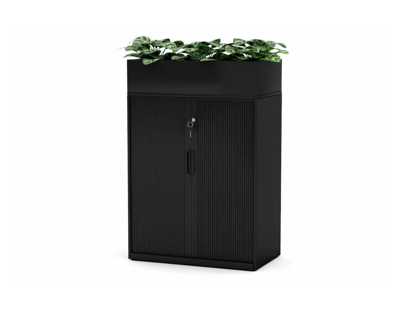 Tambour Sliding Door Storage Cabinet Metal - 1025H x 900W - black, none, planter box