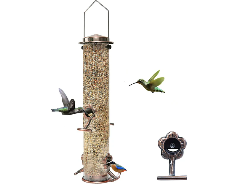 Bird Feeder for Outside, Finch Feeder w/4 Feeding Ports, Stainless Steel Hanging Wild Bird Feeders for Outdoor Decoration Attracting Birds(1PC)
