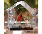 Bird House Feeder by with Sliding Seed Holder and 4 Extra Strong Suction Cups. Large Outdoor Birdfeeders for Wild Birds. Birdhouse Shape.
