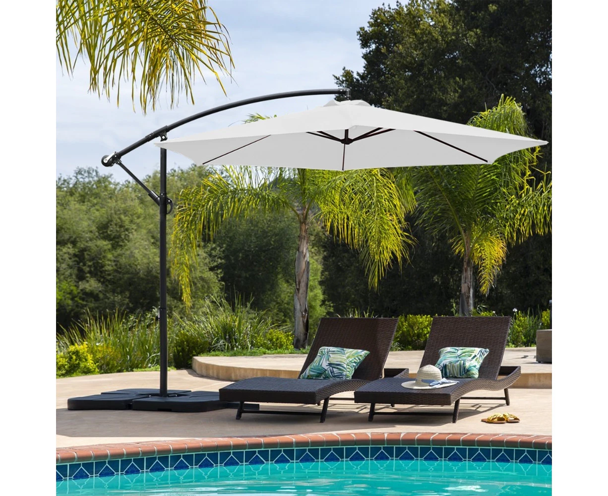 3.5 m Outdoor Cantilever Umbrella with Aluminium Garden Patio Stand Base Parasol Sand