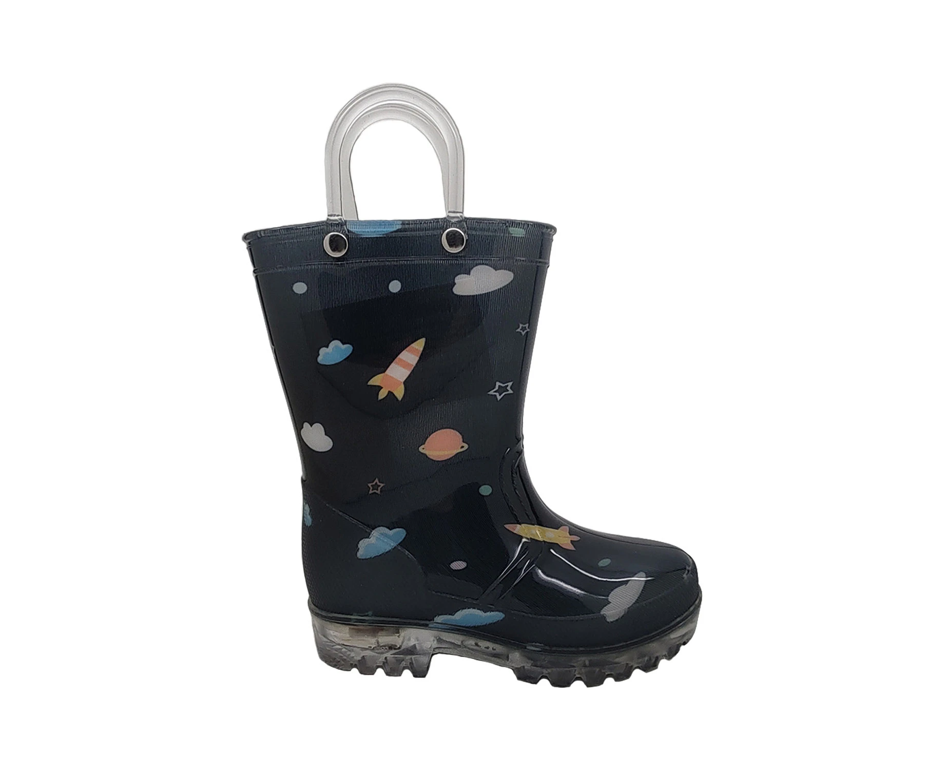 Jellies Galactic Bright Toddler Little Boys Gumboots Pull on Loops Space Print Solid Sole - Navy