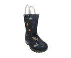 Jellies Galactic Bright Toddler Little Boys Gumboots Pull on Loops Space Print Solid Sole - Navy