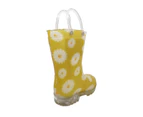 Jellies Daisy Bright Toddler Little Girls Gumboots Pull on Loops Daisy Print Solid Sole - Yellow
