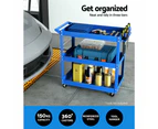 Giantz Tool Cart 3 Tier Parts Steel Trolley Mechanic Storage Organizer Blue