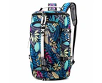 Large Capacity Flower Pattern Travel Duffle Bag Sport Gym Backpack Blue