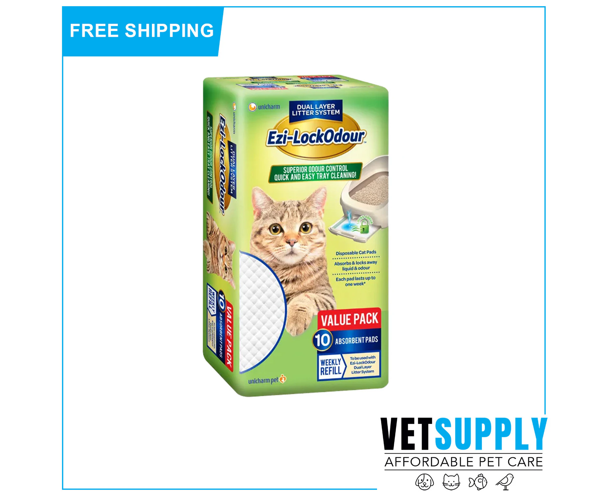 Ezi-Lockodour Absorbant Cat Litter 10 Pads Packet