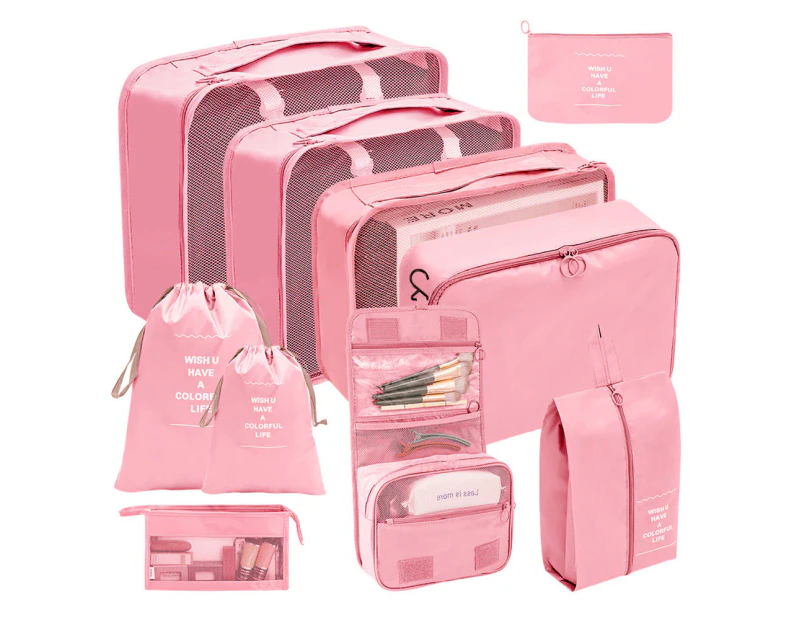 Travel Cosmetic Compression Laundry Storage Bags 10 Pieces - Pink - Pink