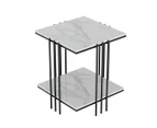UNHO Square Sintered Stone Side Table Accent Sofa Coffee End Table Black Frame