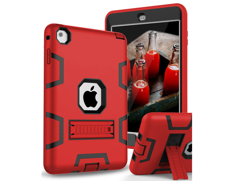 Three Layer Shockproof Armor Defender Protective Case Cover for  iPad mini 4-Red