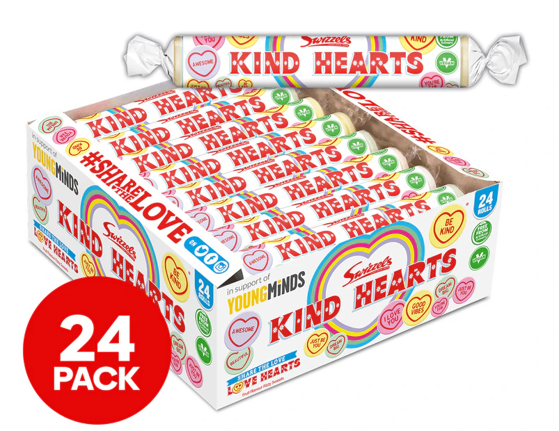 24 x Swizzels Kind Hearts Roll 39g