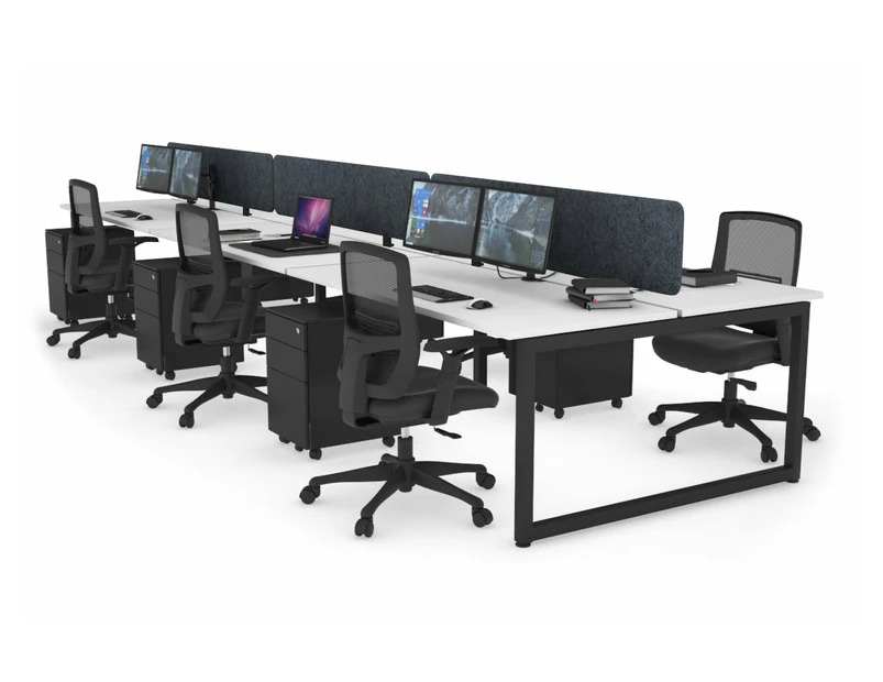 Quadro Loop Leg 6 Person Office Workstations [1200L x 700W] - black leg, white, dark grey echo panel (400H x 1200W)