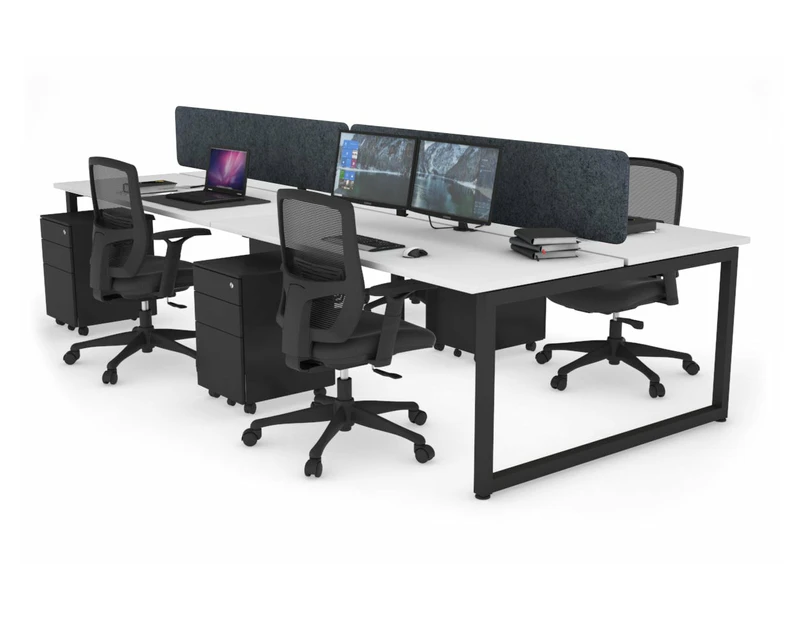 Quadro Loop Leg 4 Person Office Workstations [1200L x 700W] - black leg, white, dark grey echo panel (400H x 1200W)