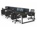 Quadro Loop Leg 6 Person Office Workstations [1200L x 700W] - black leg, dark oak, dark grey echo panel (400H x 1200W)