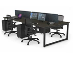 Quadro Loop Leg 4 Person Office Workstations [1200L x 700W] - black leg, dark oak, dark grey echo panel (400H x 1200W)