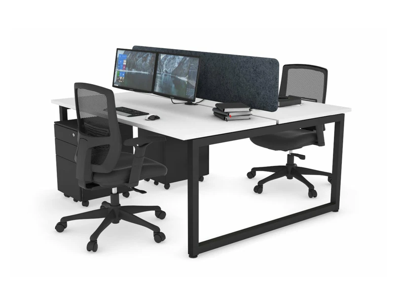 Quadro Loop Leg 2 Person Office Workstations [1200L x 700W] - black leg, white, dark grey echo panel (400H x 1200W)