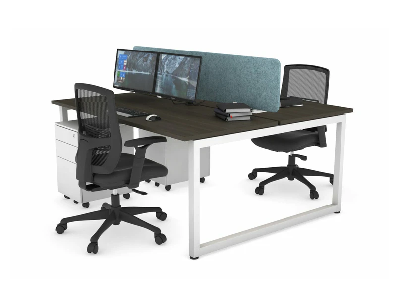 Quadro Loop Leg 2 Person Office Workstations [1200L x 700W] - white leg, dark oak, blue echo panel (400H x 1200W)