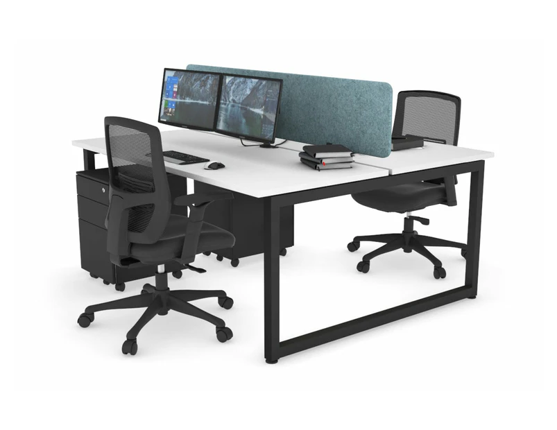 Quadro Loop Leg 2 Person Office Workstations [1200L x 700W] - black leg, white, blue echo panel (400H x 1200W)