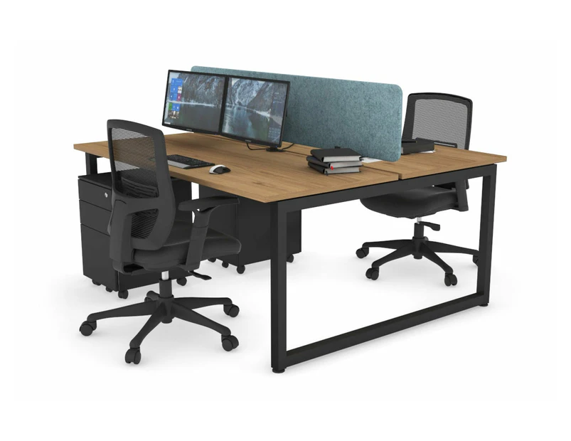 Quadro Loop Leg 2 Person Office Workstations [1200L x 700W] - black leg, salvage oak, blue echo panel (400H x 1200W)