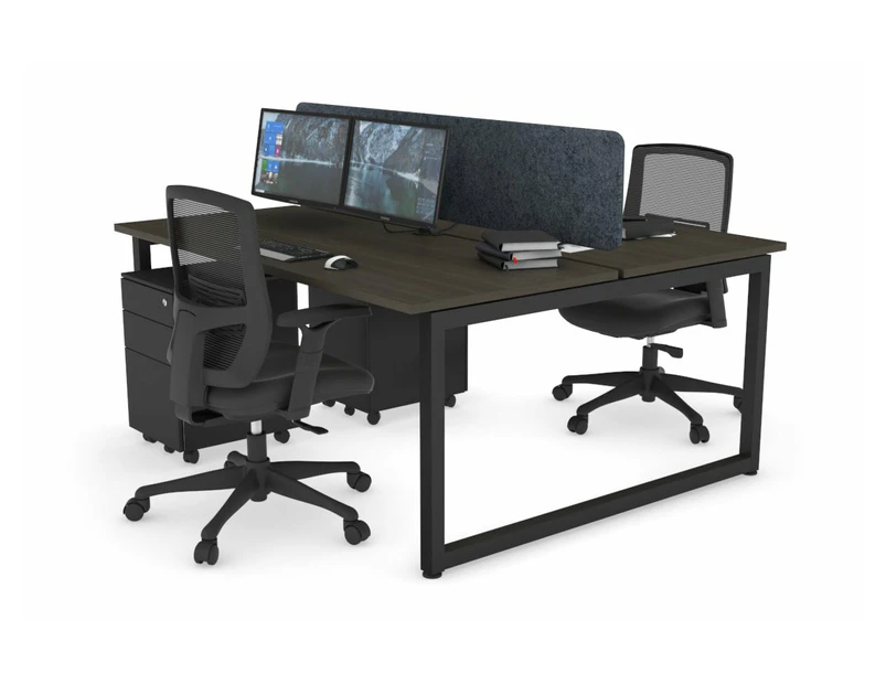 Quadro Loop Leg 2 Person Office Workstations [1200L x 700W] - black leg, dark oak, dark grey echo panel (400H x 1200W)