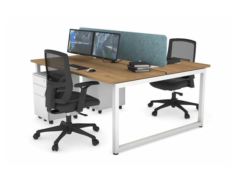 Quadro Loop Leg 2 Person Office Workstations [1200L x 700W] - white leg, salvage oak, blue echo panel (400H x 1200W)