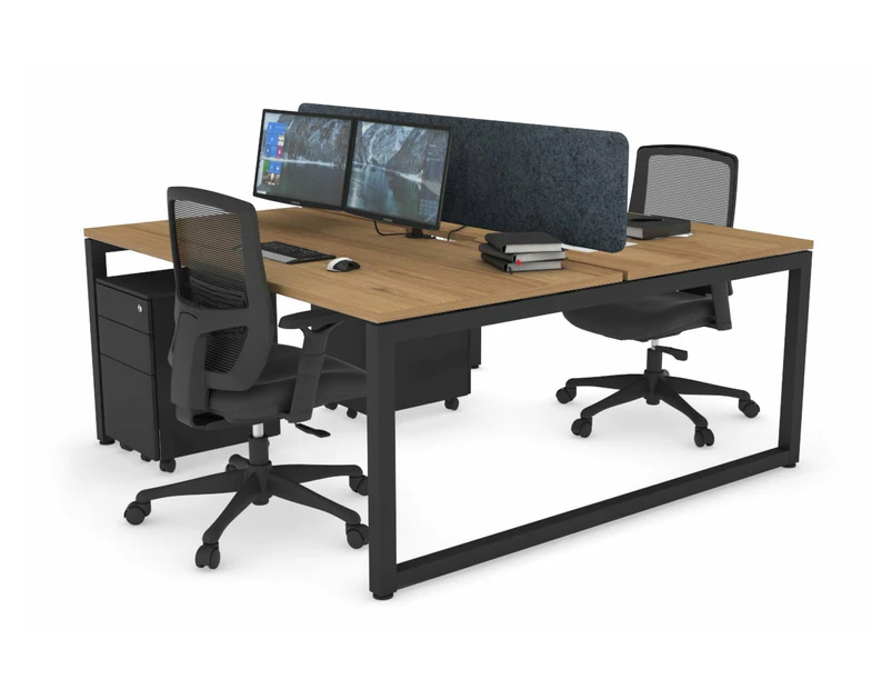 Quadro Loop Leg 2 Person Office Workstations [1200L x 800W with Cable Scallop] - black leg, salvage oak, dark grey echo panel (400H x 1200W)