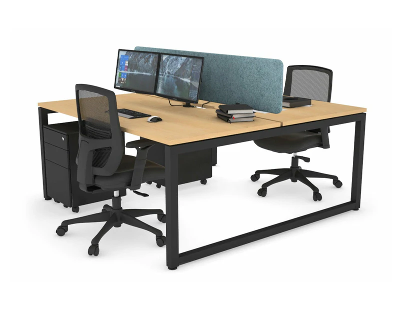 Quadro Loop Leg 2 Person Office Workstations [1200L x 800W with Cable Scallop] - black leg, maple, blue echo panel (400H x 1200W)