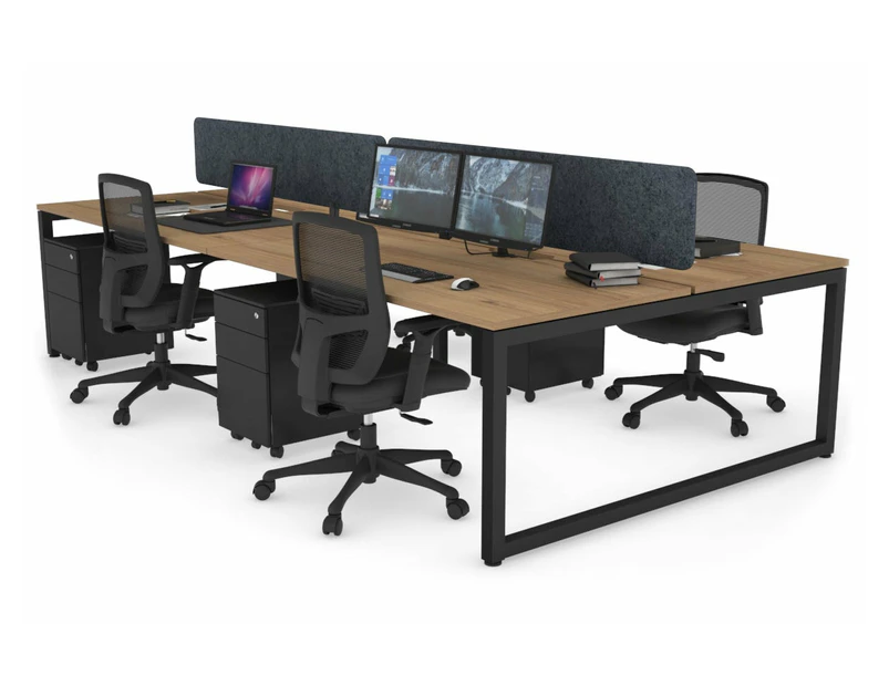 Quadro Loop Leg 4 Person Office Workstations [1600L x 800W with Cable Scallop] - black leg, salvage oak, dark grey echo panel (400H x 1600W)