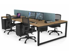 Quadro Loop Leg 4 Person Office Workstations [1600L x 800W with Cable Scallop] - black leg, salvage oak, blue echo panel (400H x 1600W)