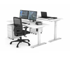 Just Right Height Adjustable 2 Person Bench Workstation [1200L x 700W] - white leg, white, none