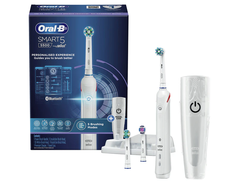 Oral-B SMART 5500 Electric Toothbrush +3 Refills with Travel Case - White