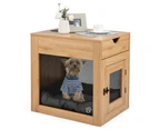 Costway Indoor Dog Crate Wood Side Table Pet Kennel Puppy House w/2 USB Ports & Drawer Living Room Bedroom