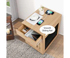 Costway Indoor Dog Crate Wood Side Table Pet Kennel Puppy House w/2 USB Ports & Drawer Living Room Bedroom