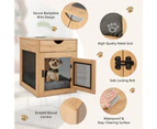 Costway Indoor Dog Crate Wood Side Table Pet Kennel Puppy House w/2 USB Ports & Drawer Living Room Bedroom