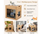 Costway Indoor Dog Crate Wood Side Table Pet Kennel Puppy House w/2 USB Ports & Drawer Living Room Bedroom