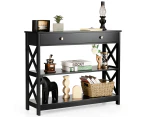 Giantex 3-Tier Wood Console Table X-Design Entry Display Desk Hallway Table w/Drawer Black