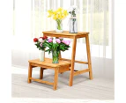 Giantex 2-tier Bamboo Step Stool Foldable Wood Step Ladder Home Standing Step Stool Adults & Kids