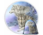 150cm Round Beach Towel and Beach Bag Set Wildlife Drawings Snow Forest Wolves