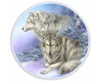 150cm Round Beach Towel and Beach Bag Set Wildlife Drawings Snow Forest Wolves