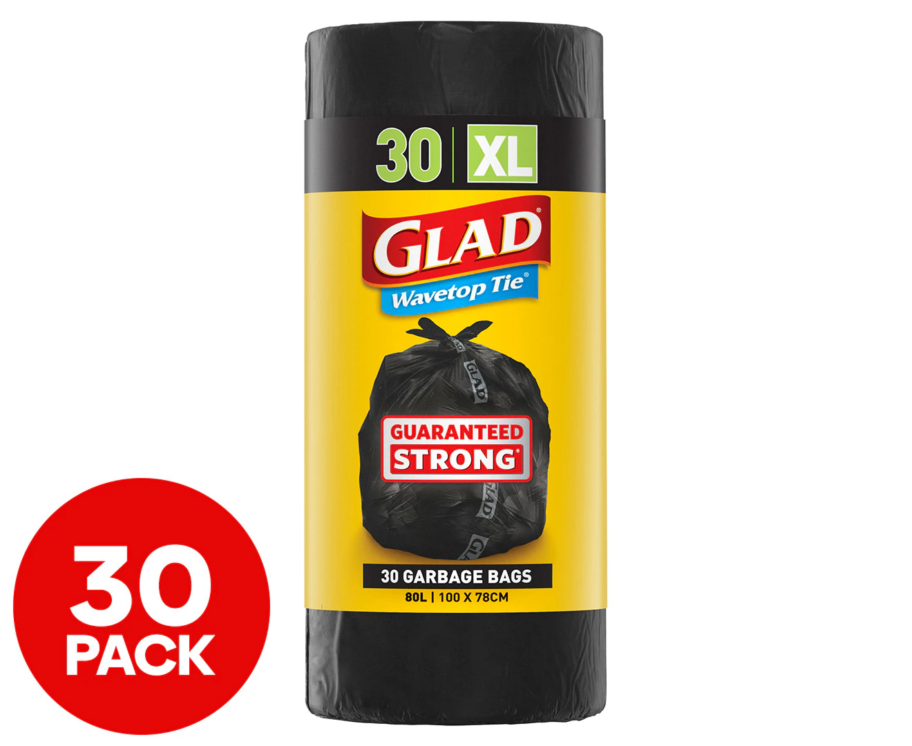 Glad Extra Large 80L Wavetop Tie Garbage Bags 30 Pack