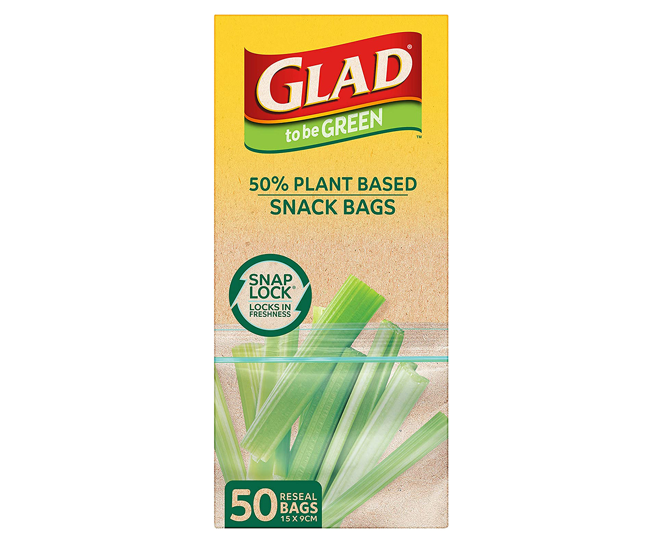 2 x 50pk Glad to be Green Snap Lock Plant Based Resealable Snack Bags