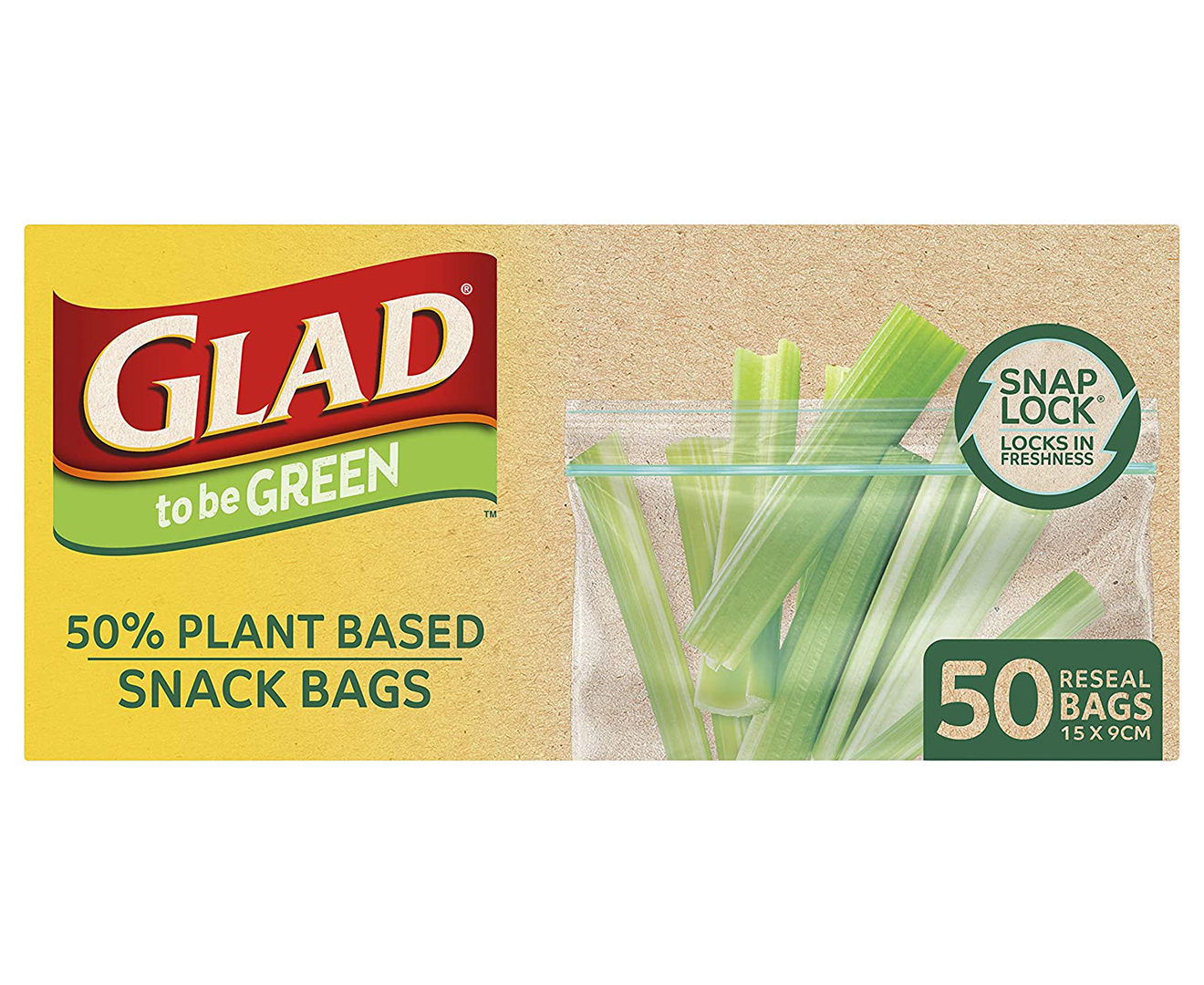 2 x 50pk Glad to be Green Snap Lock Plant Based Resealable Snack Bags