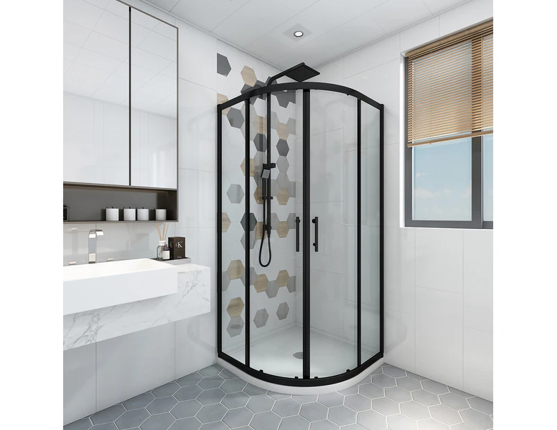 ELEGANT Corner Shower Enclosure,Black Quadrant Bath Screen,Sliding Door,6mm Tempered Glass,Nanocoating Easy to Clean,1000x1000mm