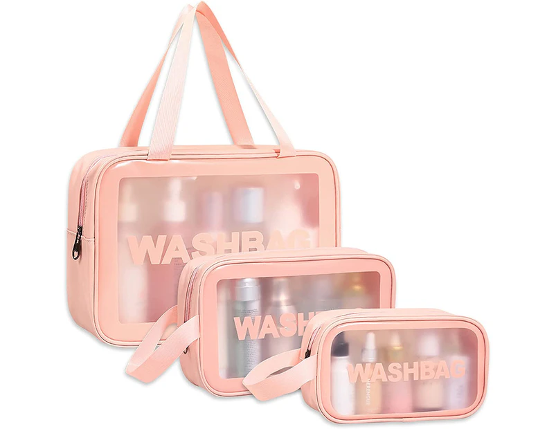 3Pcs PVC Cosmetic Bags for Makeup Travel Toiletry Wash Bags-Pink